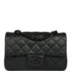 Mini Classic Rectangular Flap Bag So Black Iridescent Lambskin Black Hardware