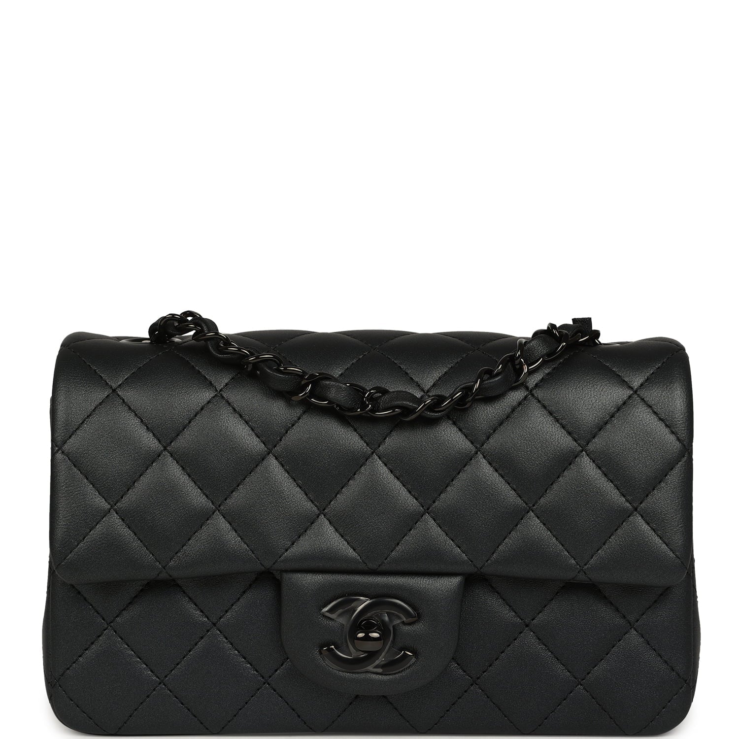 Mini Classic Rectangular Flap Bag So Black Iridescent Lambskin Black Hardware