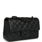 Mini Classic Rectangular Flap Bag So Black Iridescent Lambskin Black Hardware