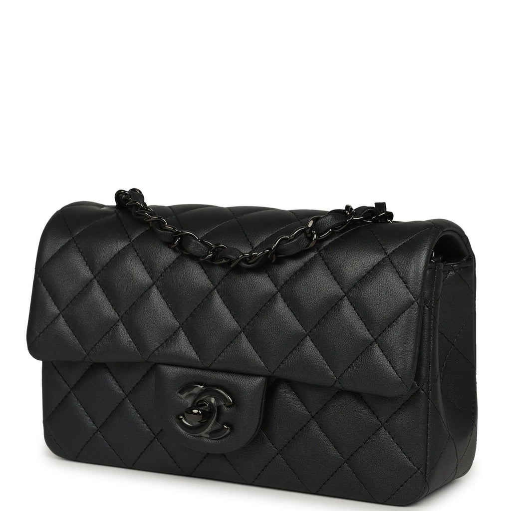 Mini Classic Rectangular Flap Bag So Black Iridescent Lambskin Black Hardware