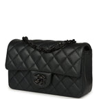 Mini Classic Rectangular Flap Bag So Black Iridescent Lambskin Black Hardware