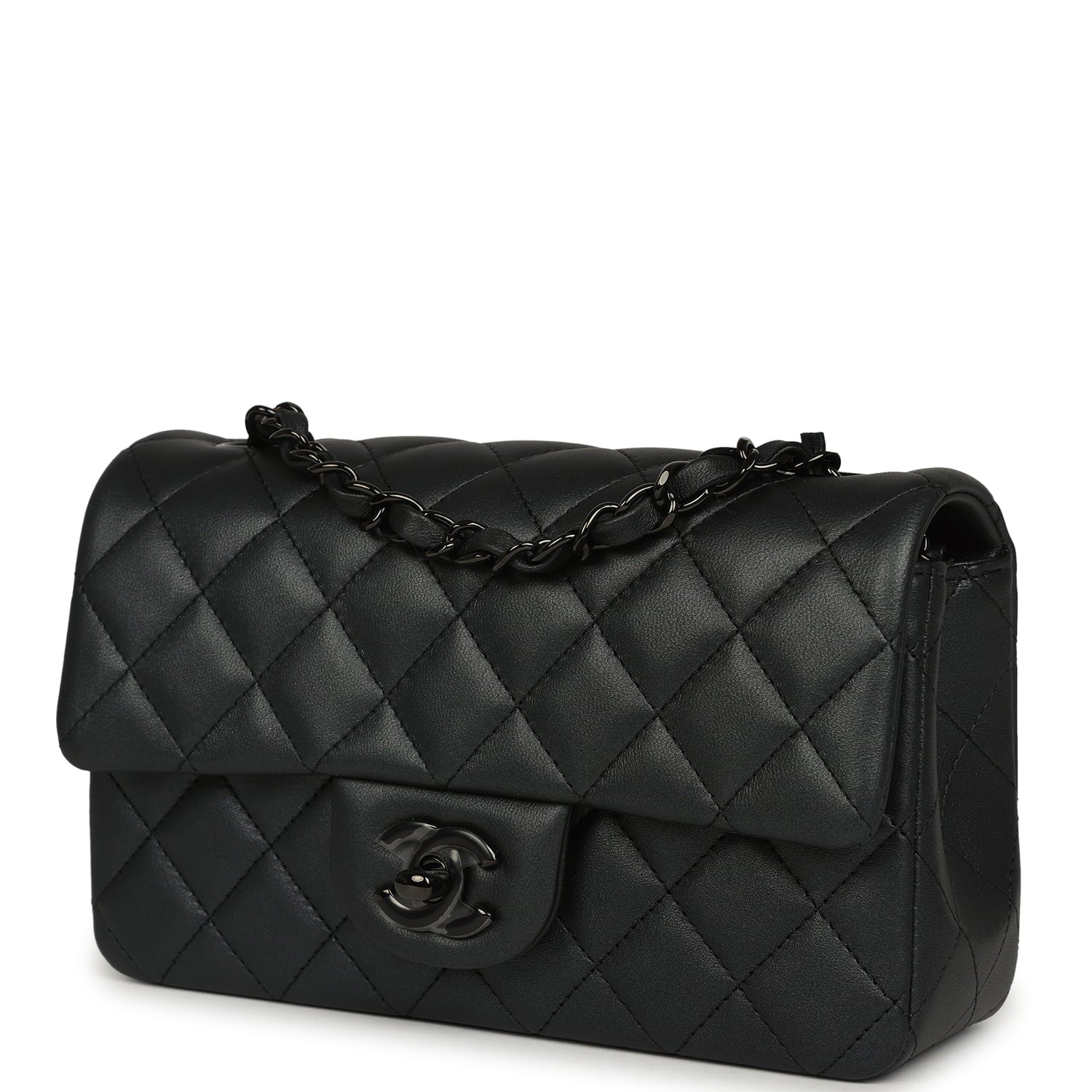 Mini Classic Rectangular Flap Bag So Black Iridescent Lambskin Black Hardware