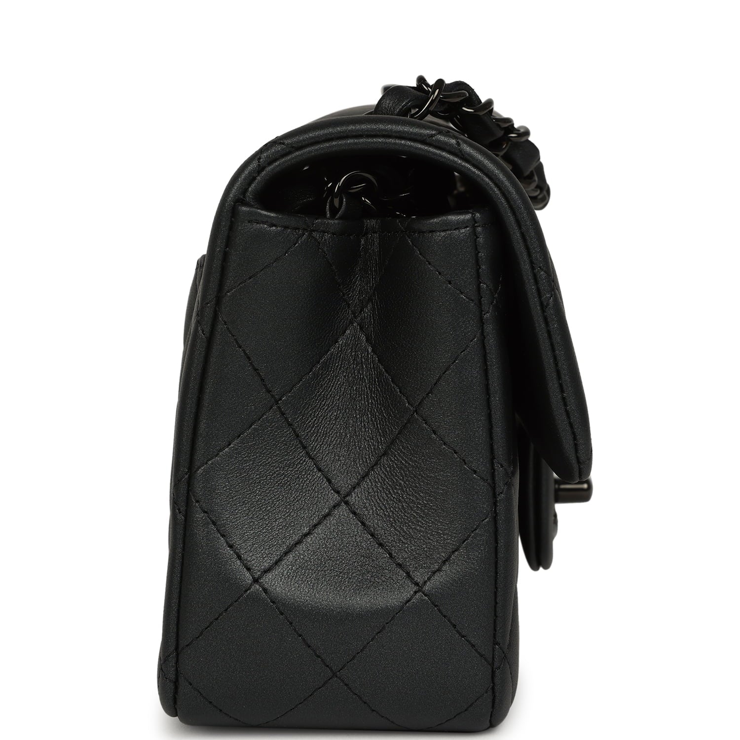 Mini Classic Rectangular Flap Bag So Black Iridescent Lambskin Black Hardware