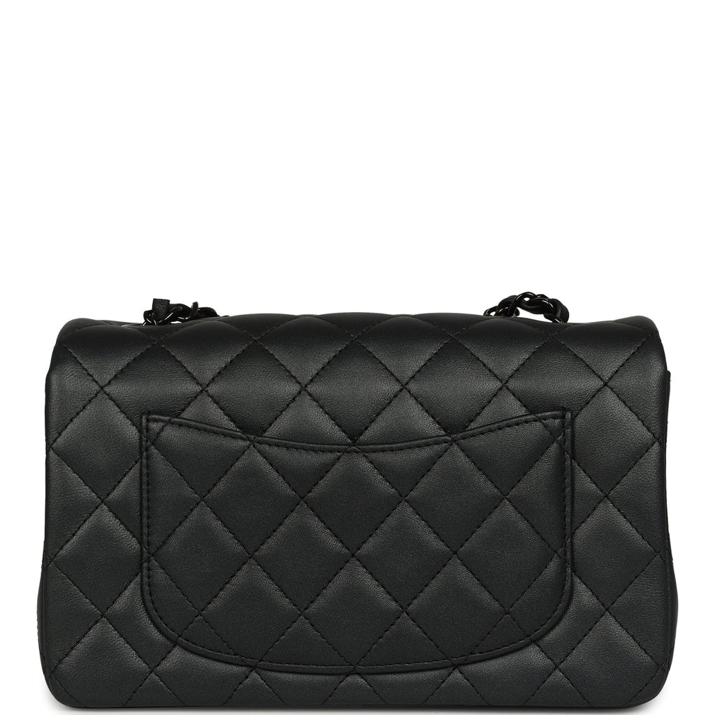 Mini Classic Rectangular Flap Bag So Black Iridescent Lambskin Black Hardware