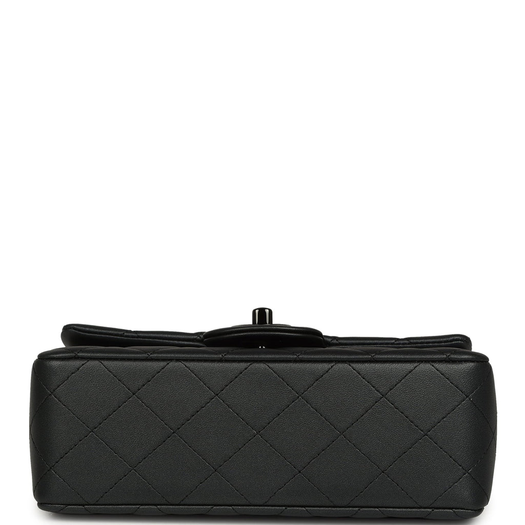 Mini Classic Rectangular Flap Bag So Black Iridescent Lambskin Black Hardware