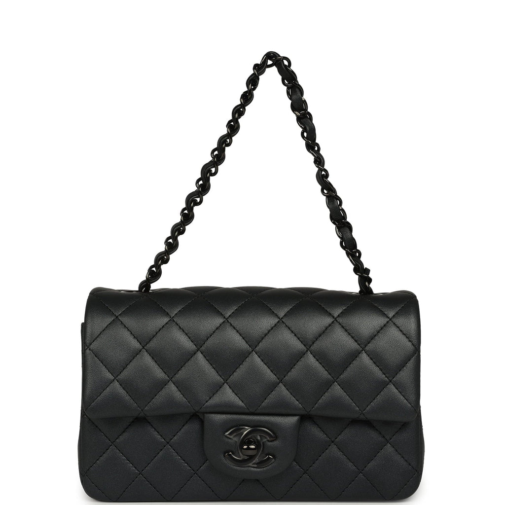 Mini Classic Rectangular Flap Bag So Black Iridescent Lambskin Black Hardware