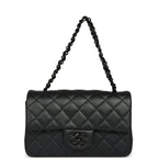 Mini Classic Rectangular Flap Bag So Black Iridescent Lambskin Black Hardware