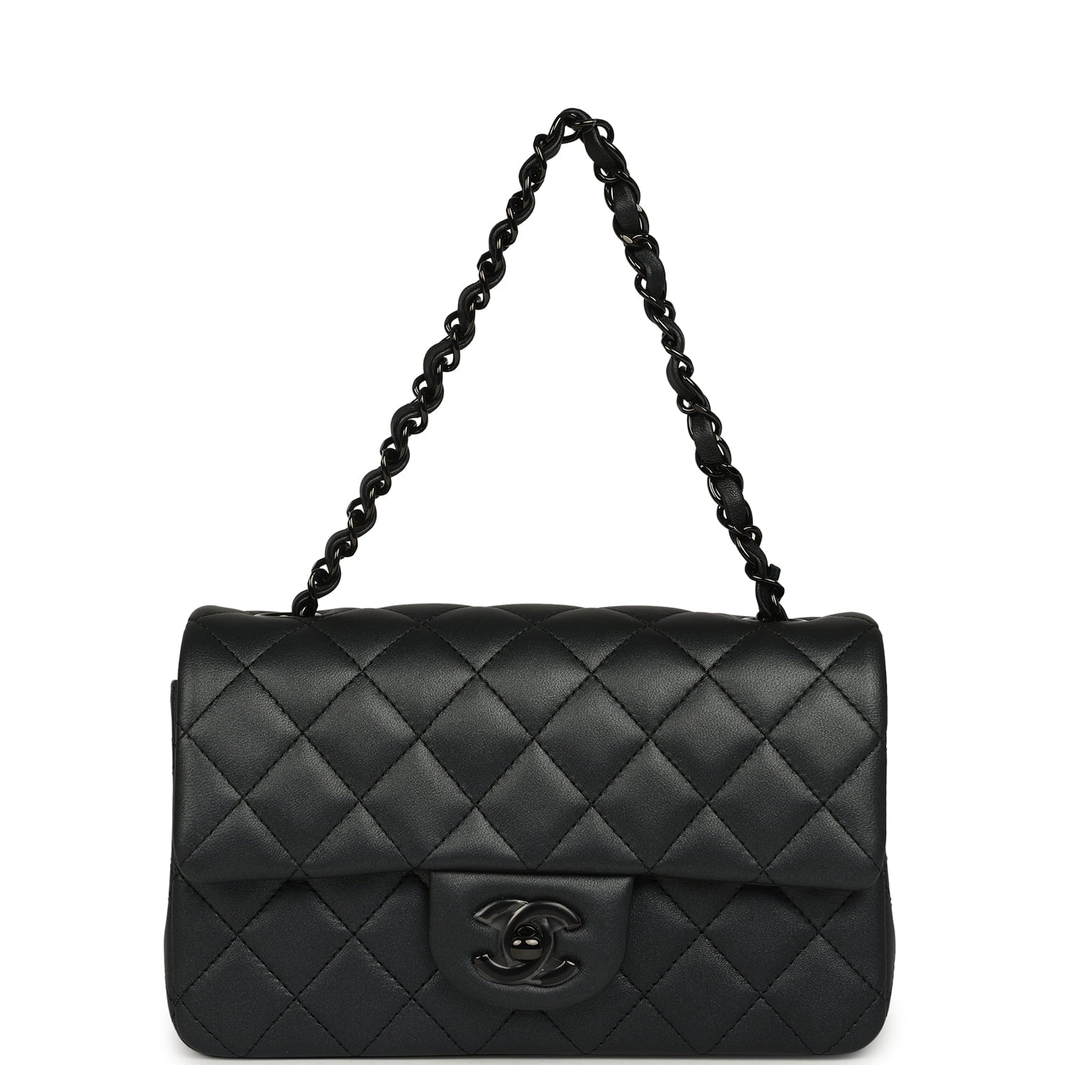Mini Classic Rectangular Flap Bag So Black Iridescent Lambskin Black Hardware