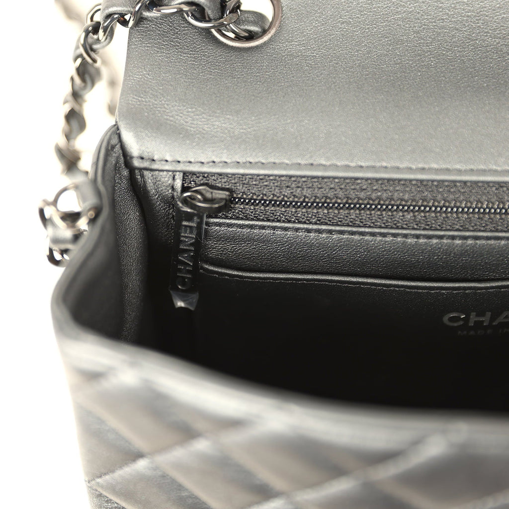 Mini Classic Rectangular Flap Bag So Black Iridescent Lambskin Black Hardware