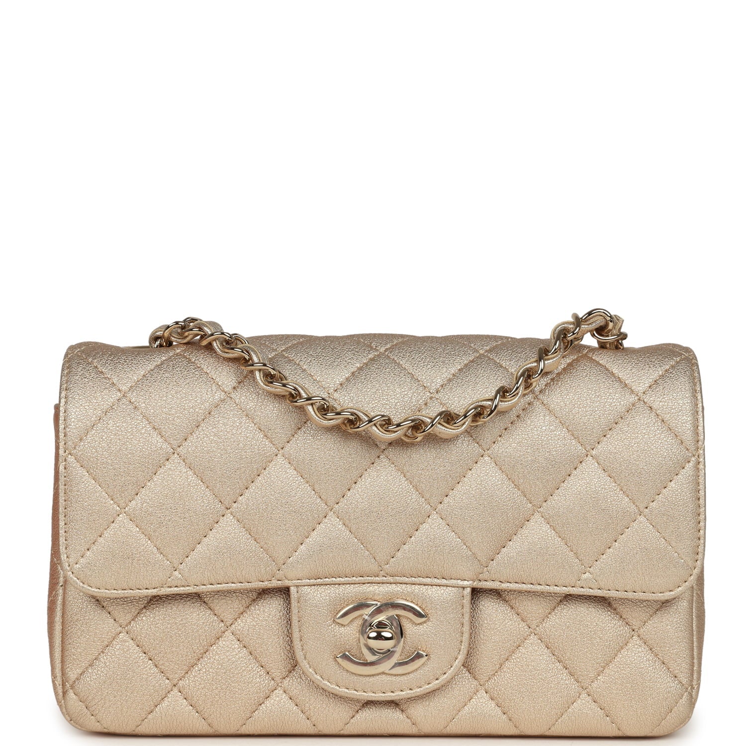 Mini Classic Rectangular Flap Bag Gold Grained Lambskin Caviar Light Gold Hardware