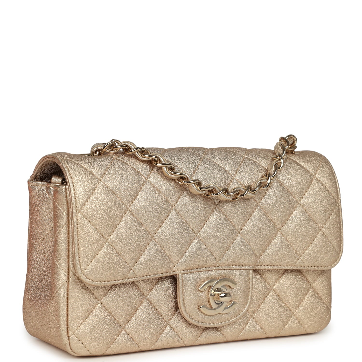 Chanel Mini Classic Rectangular Flap Bag Gold Grained Lambskin Caviar Light Gold Hardware