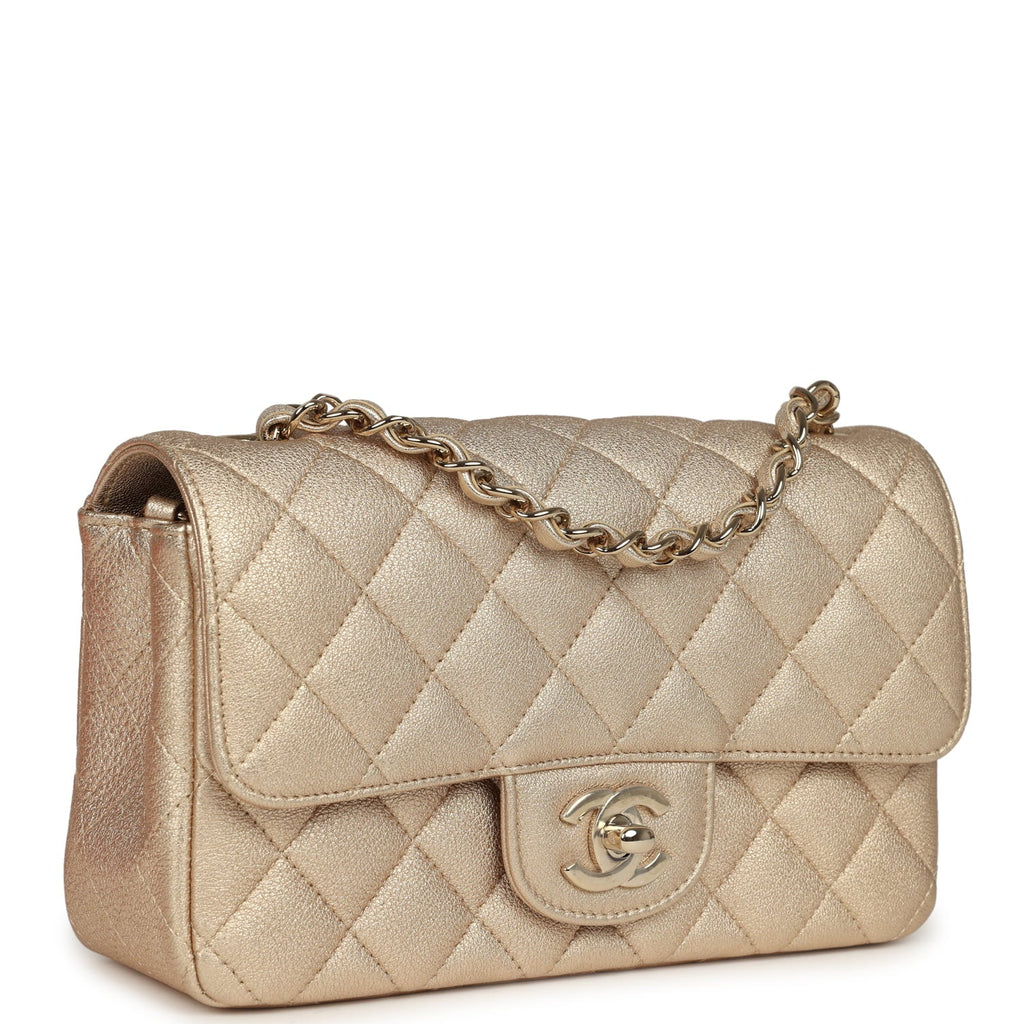 Mini Classic Rectangular Flap Bag Gold Grained Lambskin Caviar Light Gold Hardware