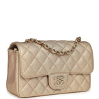 Mini Classic Rectangular Flap Bag Gold Grained Lambskin Caviar Light Gold Hardware