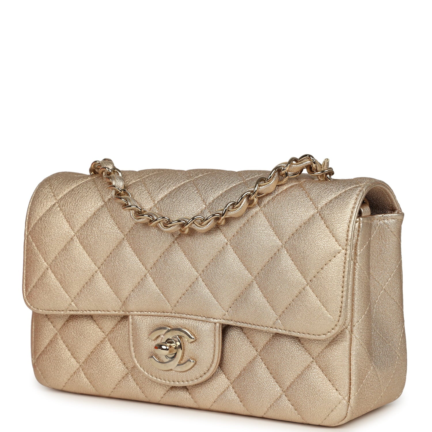 Mini Classic Rectangular Flap Bag Gold Grained Lambskin Caviar Light Gold Hardware