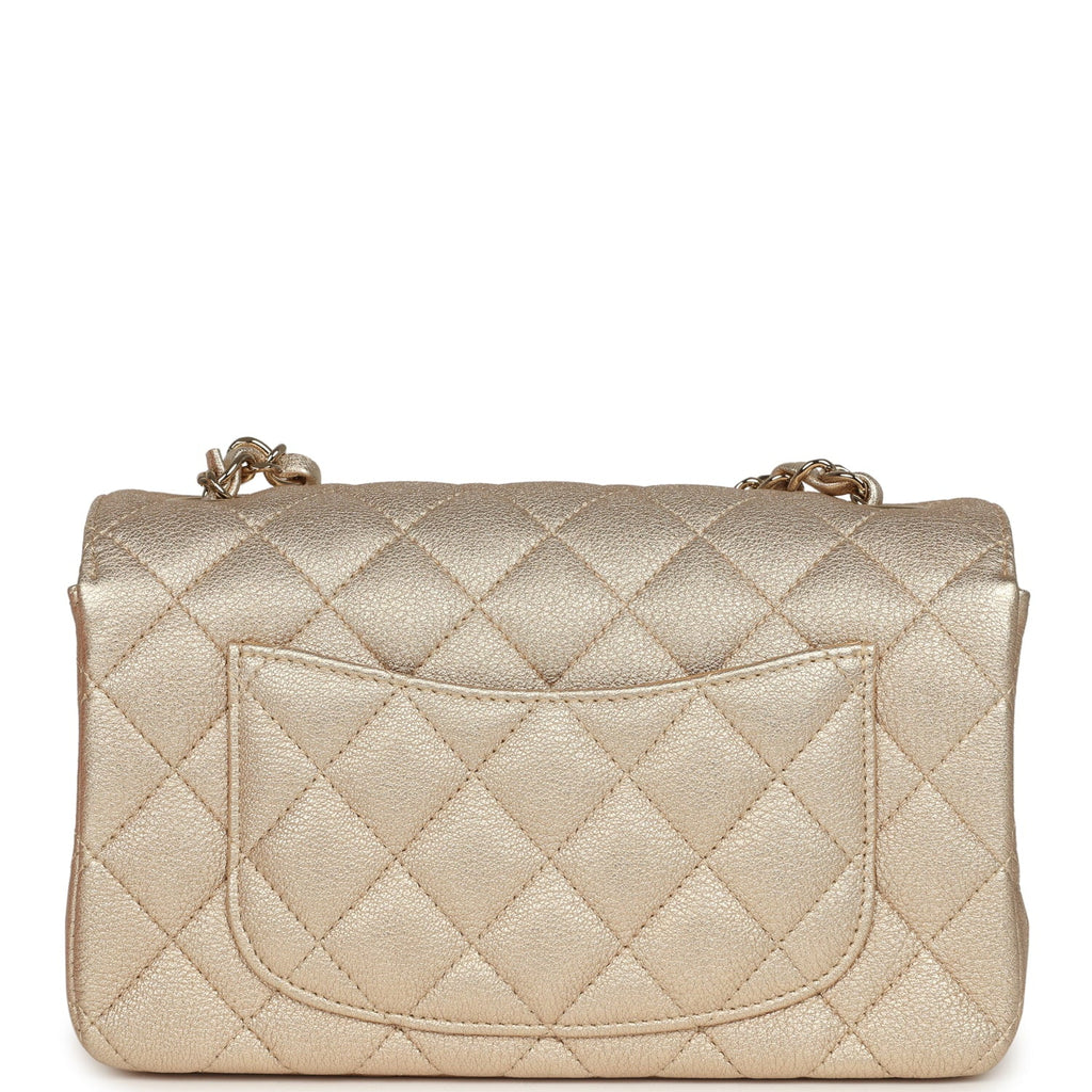 Chanel Mini Classic Rectangular Flap Bag Gold Grained Lambskin Caviar Light Gold Hardware