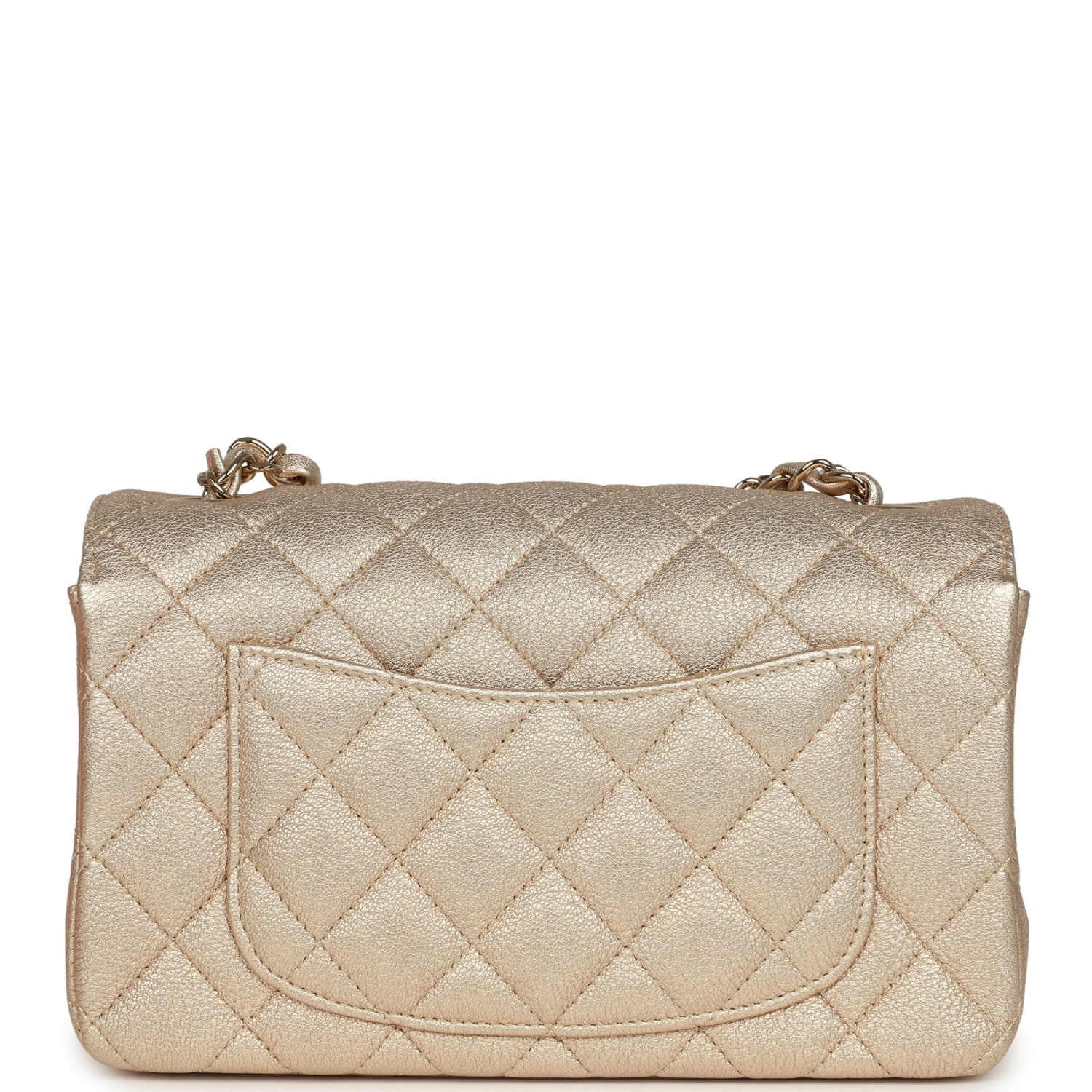 Mini Classic Rectangular Flap Bag Gold Grained Lambskin Caviar Light Gold Hardware
