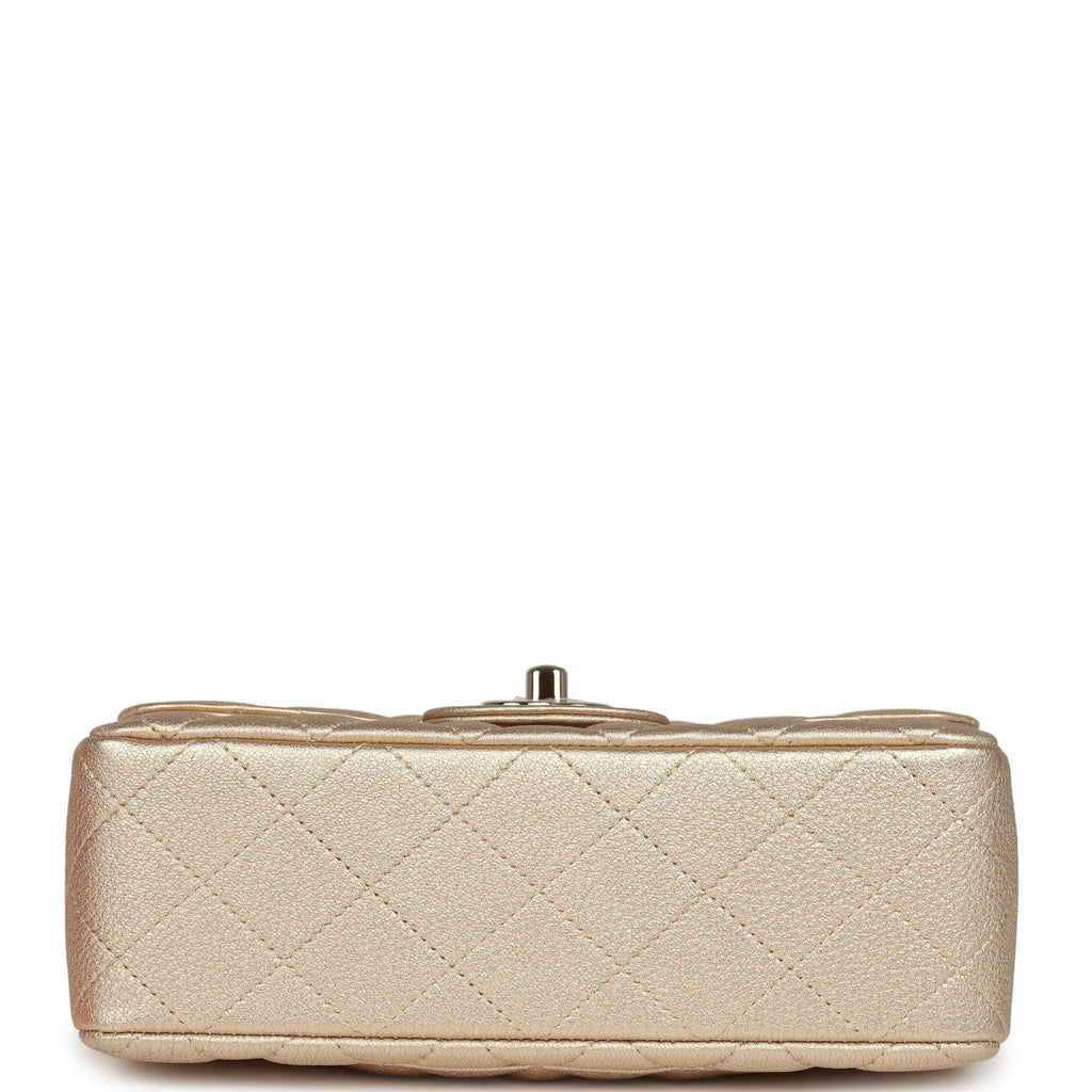 Chanel Mini Classic Rectangular Flap Bag Gold Grained Lambskin Caviar Light Gold Hardware