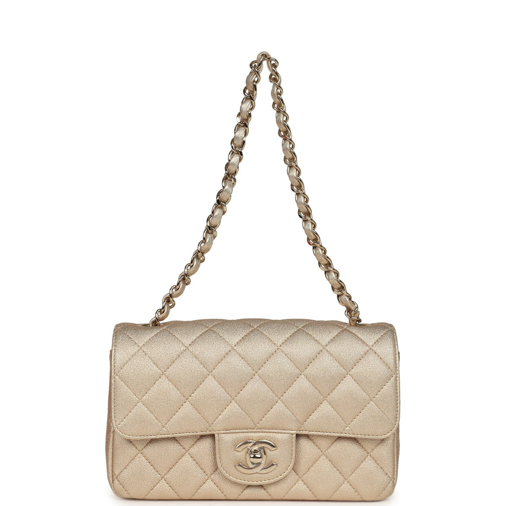 Mini Classic Rectangular Flap Bag Gold Grained Lambskin Caviar Light Gold Hardware