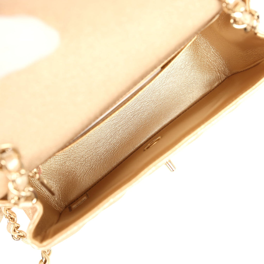 Mini Classic Rectangular Flap Bag Gold Grained Lambskin Caviar Light Gold Hardware