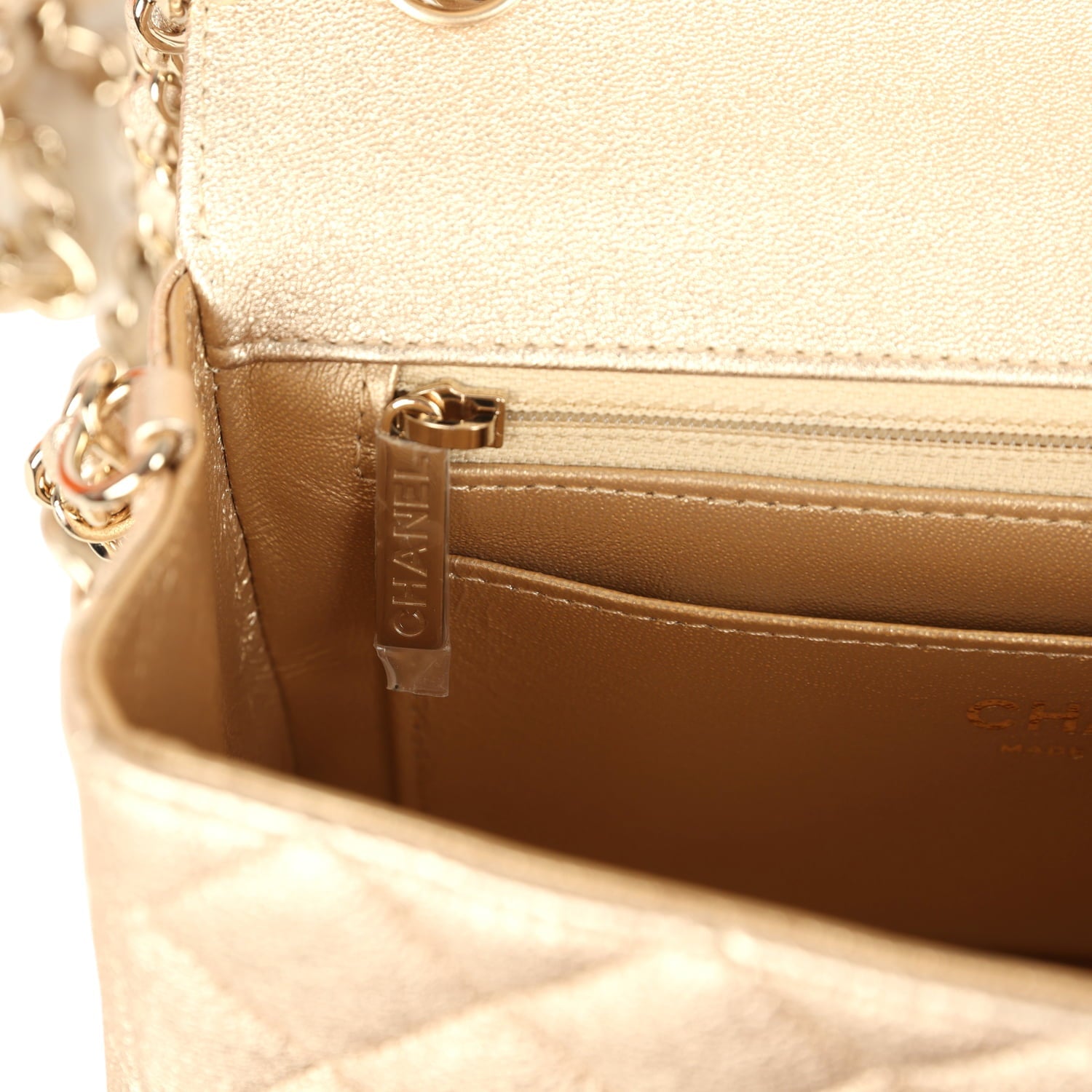 Mini Classic Rectangular Flap Bag Gold Grained Lambskin Caviar Light Gold Hardware