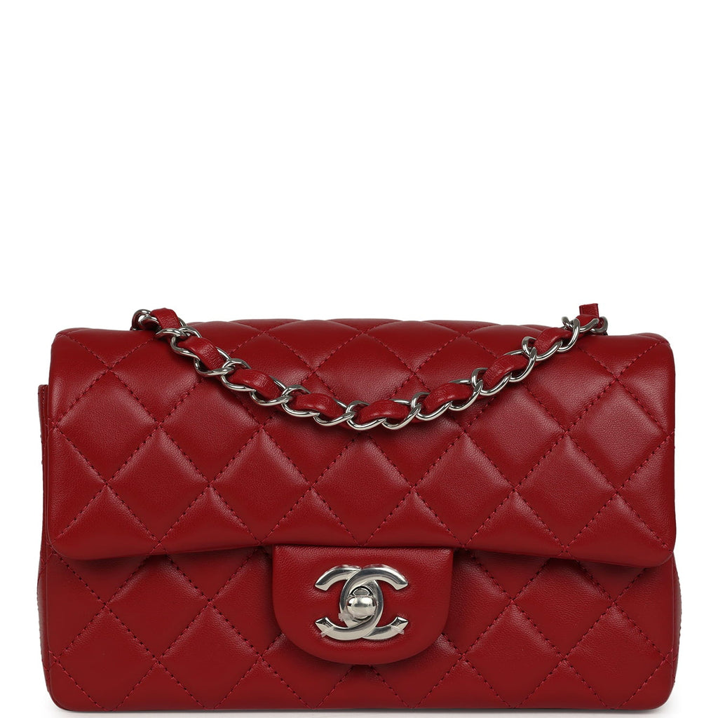 Mini Classic Rectangular Flap Bag Red Lambskin Silver Hardware