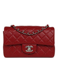 Mini Classic Rectangular Flap Bag Red Lambskin Silver Hardware