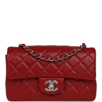 Mini Classic Rectangular Flap Bag Red Lambskin Silver Hardware