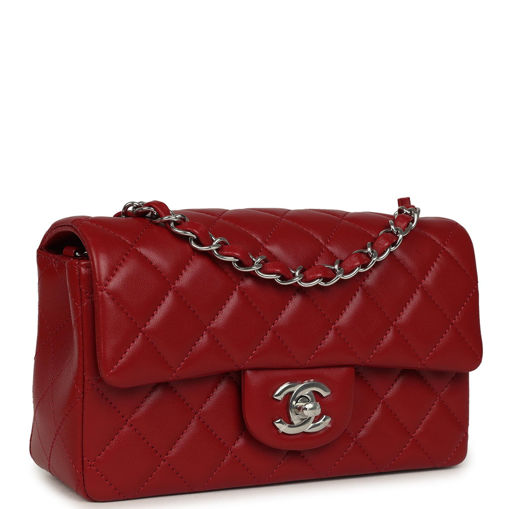 Mini Classic Rectangular Flap Bag Red Lambskin Silver Hardware