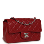 Mini Classic Rectangular Flap Bag Red Lambskin Silver Hardware