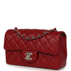 Mini Classic Rectangular Flap Bag Red Lambskin Silver Hardware