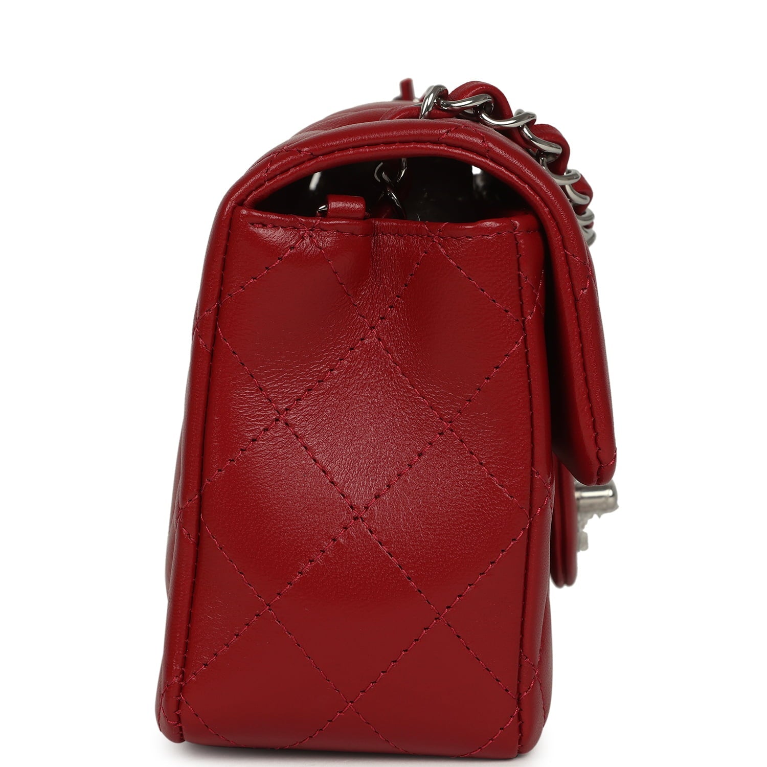Mini Classic Rectangular Flap Bag Red Lambskin Silver Hardware