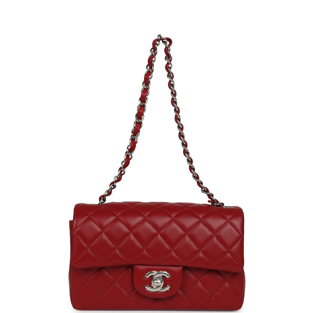 Mini Classic Rectangular Flap Bag Red Lambskin Silver Hardware