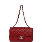 Mini Classic Rectangular Flap Bag Red Lambskin Silver Hardware