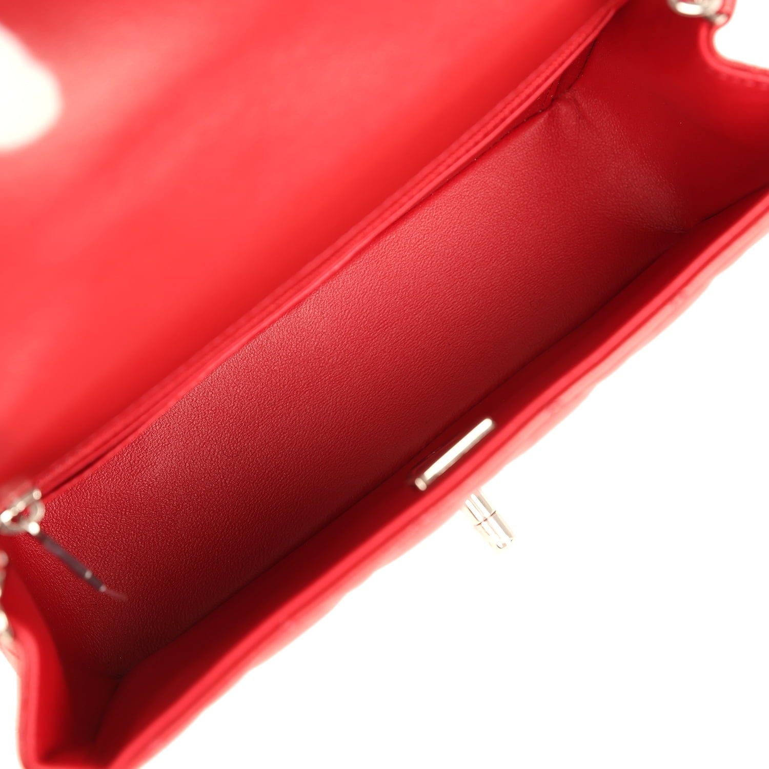 Mini Classic Rectangular Flap Bag Red Lambskin Silver Hardware