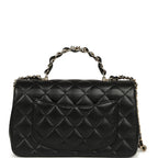 Mini Classic Rectangular Top Handle Flap Bag Black Lambskin Light Gold Hardware
