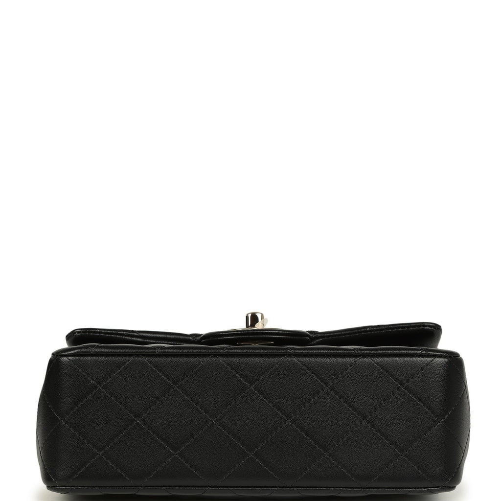 Mini Classic Rectangular Top Handle Flap Bag Black Lambskin Light Gold Hardware