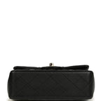 Mini Classic Rectangular Top Handle Flap Bag Black Lambskin Light Gold Hardware