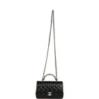 Mini Classic Rectangular Top Handle Flap Bag Black Lambskin Light Gold Hardware
