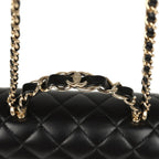 Mini Classic Rectangular Top Handle Flap Bag Black Lambskin Light Gold Hardware
