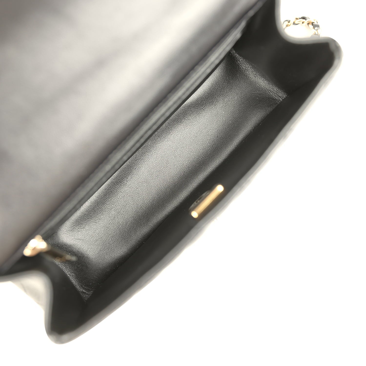 Mini Classic Rectangular Top Handle Flap Bag Black Lambskin Light Gold Hardware