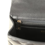 Mini Classic Rectangular Top Handle Flap Bag Black Lambskin Light Gold Hardware
