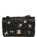 Mini Classic "Space Charms" Rectangular Flap Bag Black Lambskin Gold Hardware