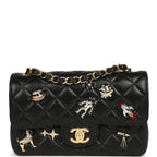 Mini Classic "Space Charms" Rectangular Flap Bag Black Lambskin Gold Hardware