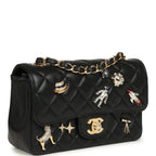 Mini Classic "Space Charms" Rectangular Flap Bag Black Lambskin Gold Hardware