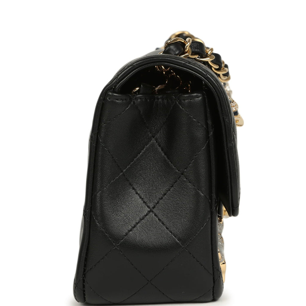 Mini Classic "Space Charms" Rectangular Flap Bag Black Lambskin Gold Hardware