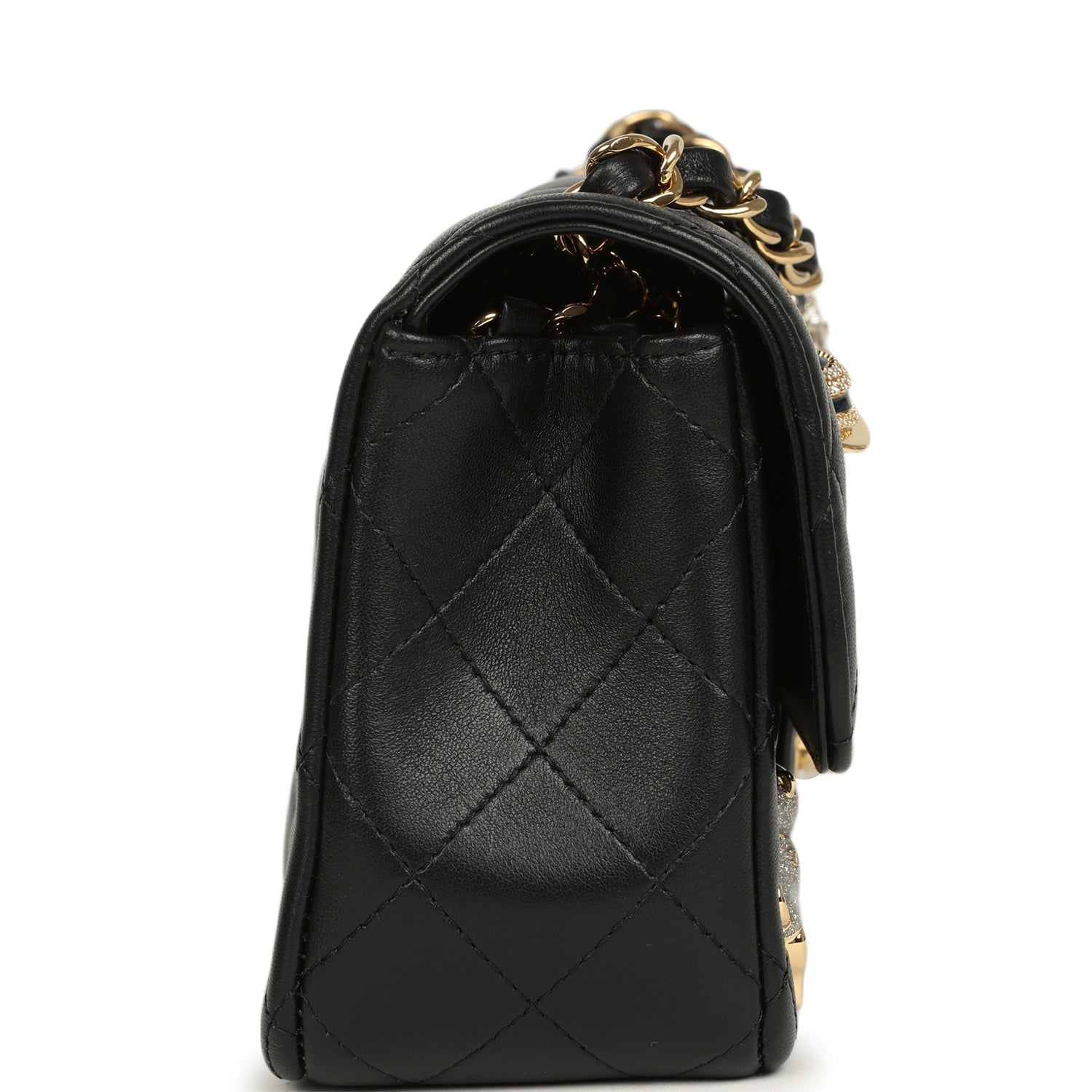 Mini Classic "Space Charms" Rectangular Flap Bag Black Lambskin Gold Hardware