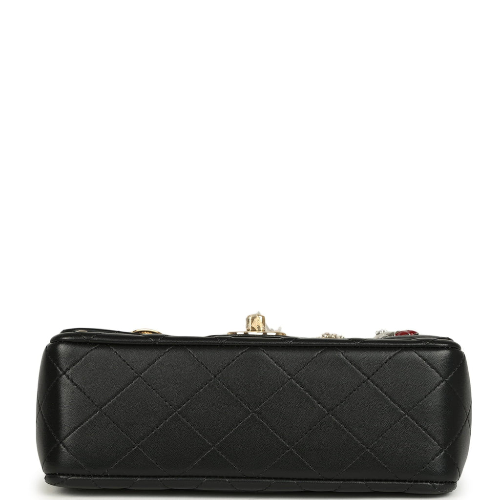 Mini Classic "Space Charms" Rectangular Flap Bag Black Lambskin Gold Hardware