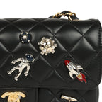 Mini Classic "Space Charms" Rectangular Flap Bag Black Lambskin Gold Hardware