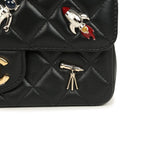 Mini Classic "Space Charms" Rectangular Flap Bag Black Lambskin Gold Hardware