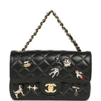 Mini Classic "Space Charms" Rectangular Flap Bag Black Lambskin Gold Hardware